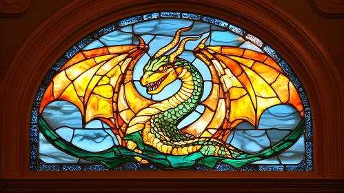 Mythical Dragon Stained Glass Window