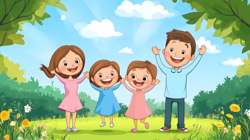 Happy Family Cartoon Illustration