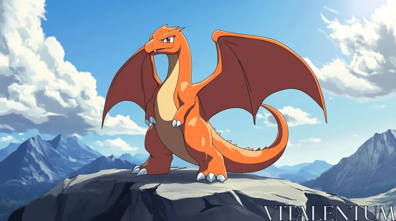 Cartoon Dragon on Rocky Outcrop AI Image