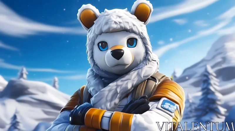 AI ART Bear Mascot in Winter Landscape