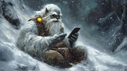 Modern Yeti with Mobile Phone Art