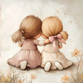 Two Girls Embracing Art Print