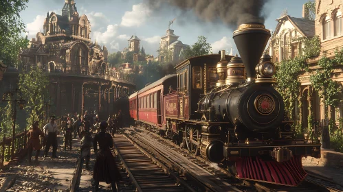 Old Train Departs City Station