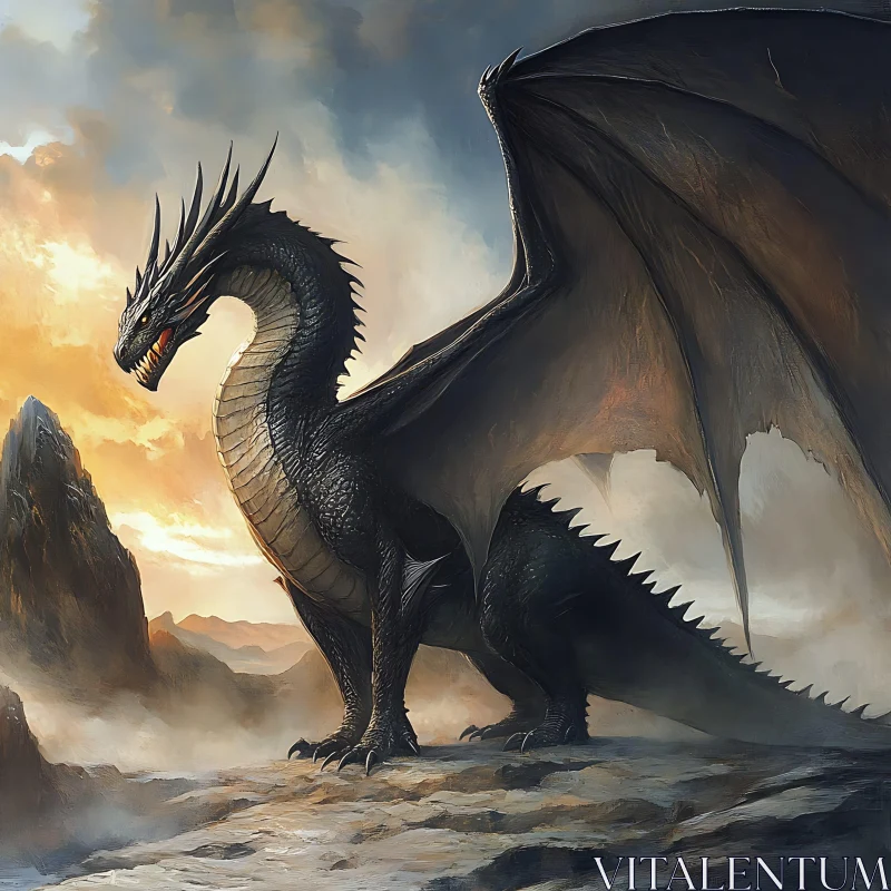 Fantasy Dragon on Mountain Peak AI Image