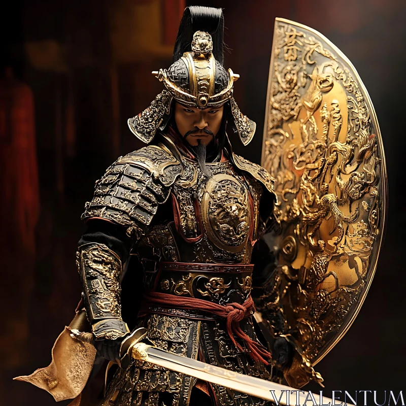 AI ART Golden Armored Warrior with Sword