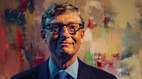 Portrait of Bill Gates in Front of Abstract Art