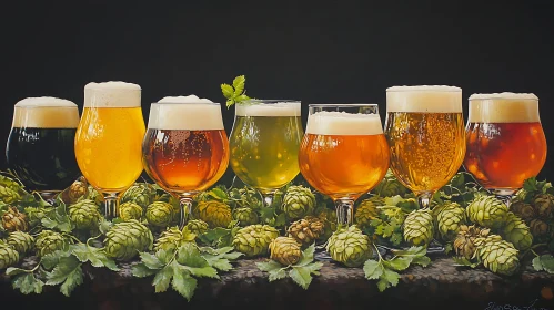 Artistic Beer Still Life with Hops