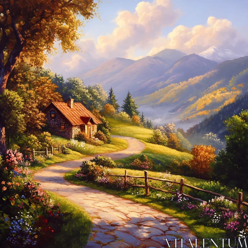 Quaint Cottage Surrounded by Nature AI Image