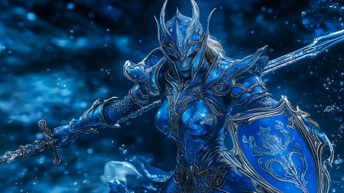 Female Warrior in Blue Armor