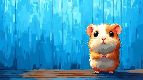 Charming Hamster Against Blue Wooden Wall