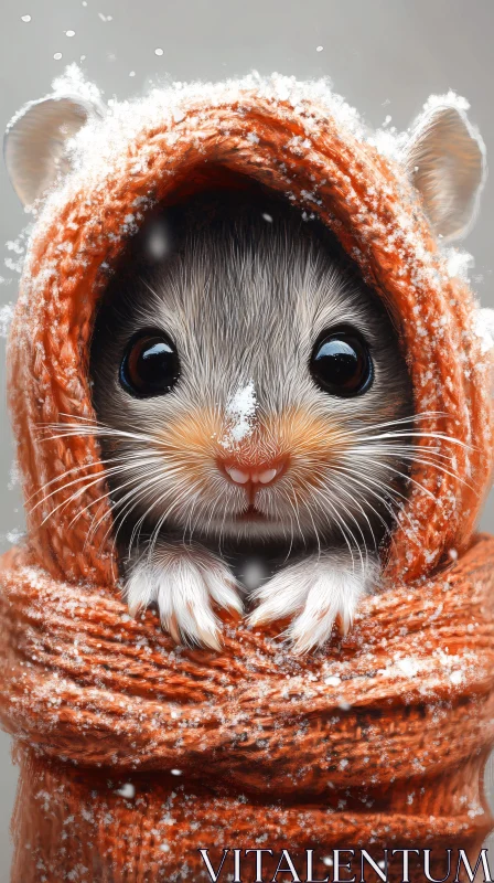 Cozy Rodent Wrapped in Orange Scarf AI Image