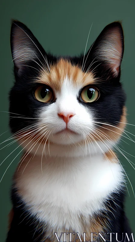 AI ART Beautiful Calico Cat with Prominent Whiskers