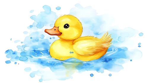 Cute Yellow Duckling in Water