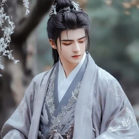 Portrait of a Man in Grey Kimono