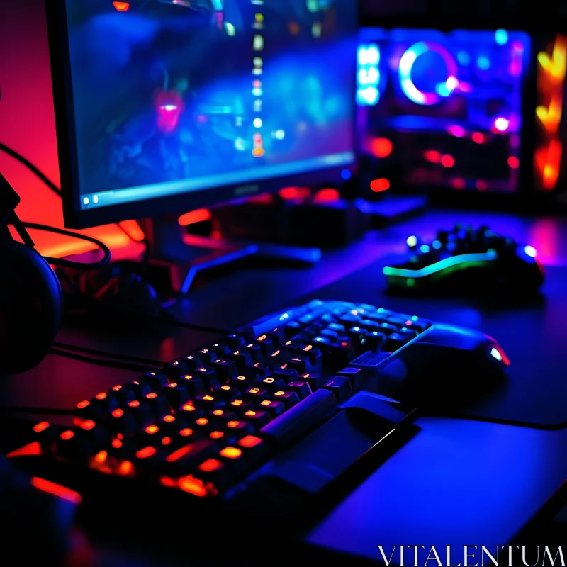 High-Performance Gaming Setup with LED Lights AI Image