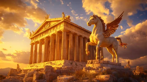 Pegasus Statue at Ancient Greek Temple