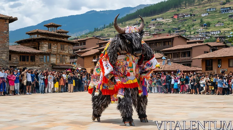 AI ART Colorful Yak Dancer in Bhutan Festival