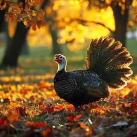 Wild Turkey Among Fall Leaves