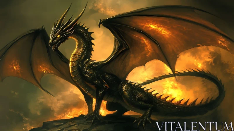 Fiery Dragon Perched on Rocky Peak AI Image