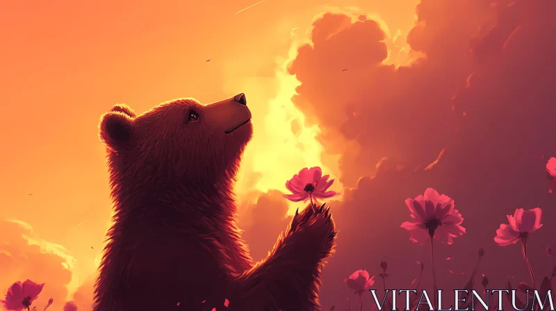 Serene Bear with Flower AI Image