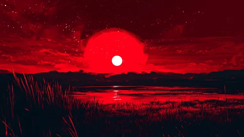 Crimson Evening: A Red Monochromatic Landscape