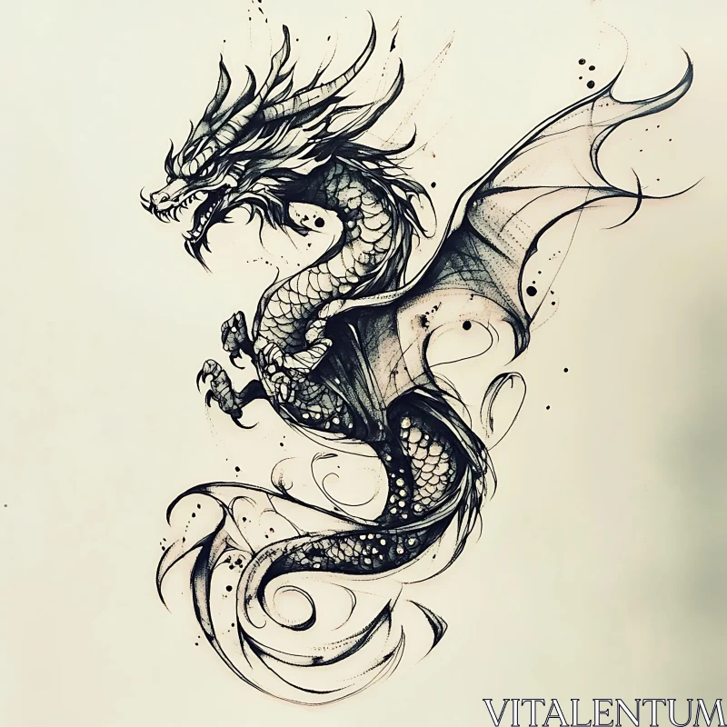 Dragon Illustration: Fantasy Art Print AI Image