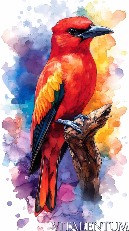 AI ART Vibrant Red Bird Illustration