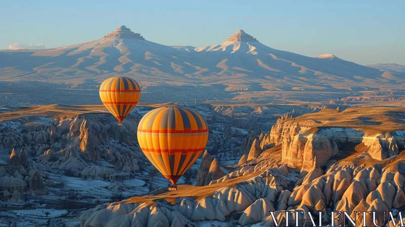 Breathtaking Hot Air Balloons Floating Over Mountain Fields in Turkey AI Image