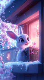 Charming Bunny with Cherry Blossoms