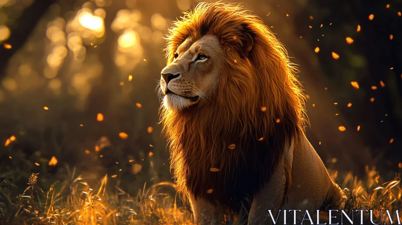 AI ART Lion Radiating Majesty in Forest Light