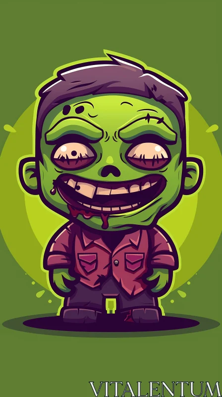 Cheerful Green Zombie Cartoon Illustration AI Image