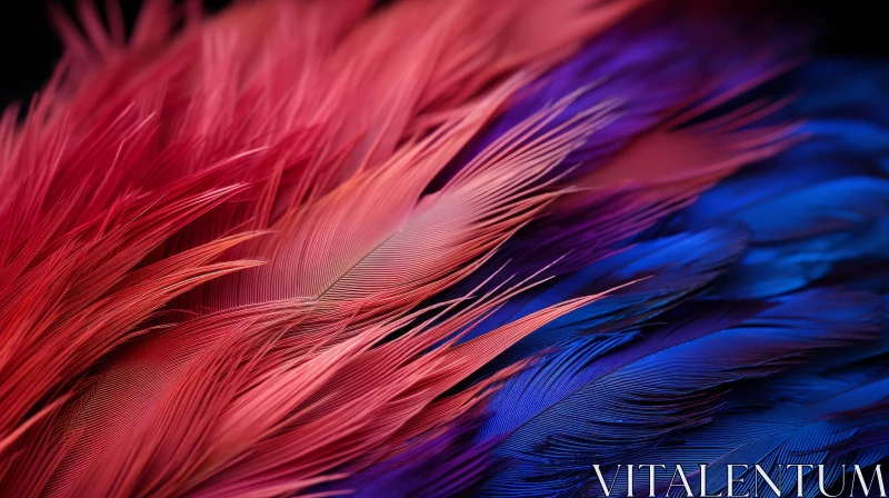 Close-up of Blue and Red Feathers Against a Black Background AI Image