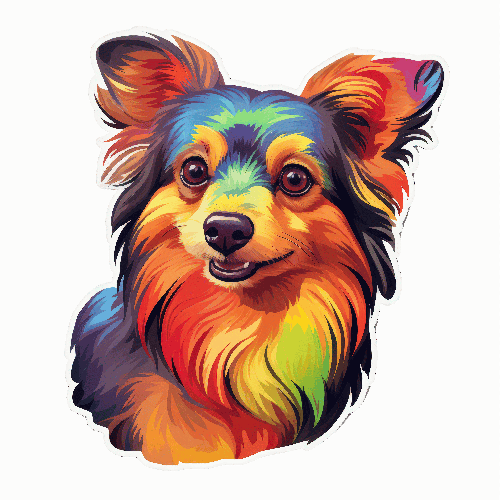 Colorful Cartoon Dog with Rainbow Fur and Joyful Expression POD Design