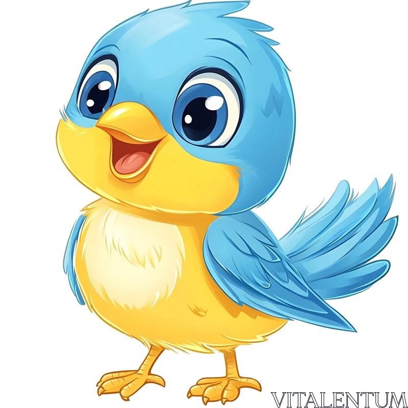 Cute Blue and Yellow Bird Cartoon AI Image