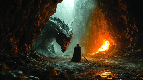 Dark Fantasy Illustration: Dragon's Lair Battle