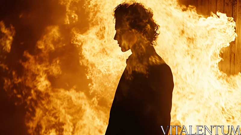 Man's Silhouette Engulfed in Flames AI Image