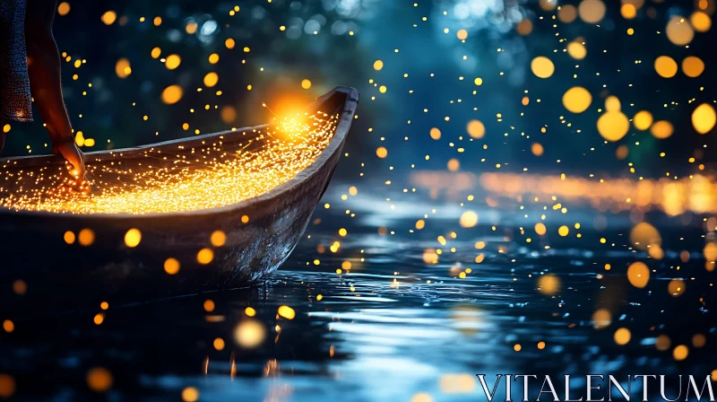 AI ART Boat on Water with Bokeh Lights