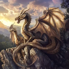 Fantasy Dragons on Rocky Outcrop