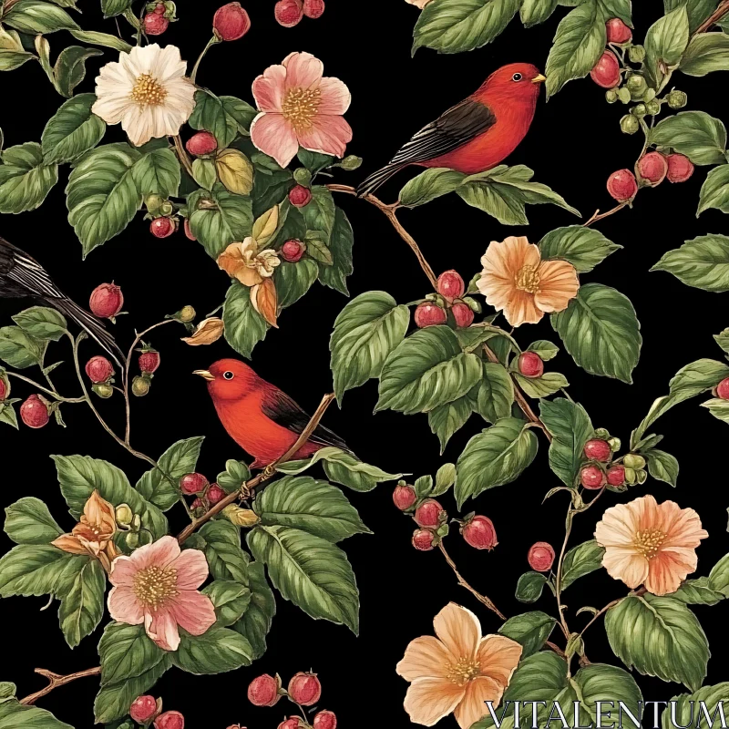 Birds and Blossoms Darkly Delightful AI Image