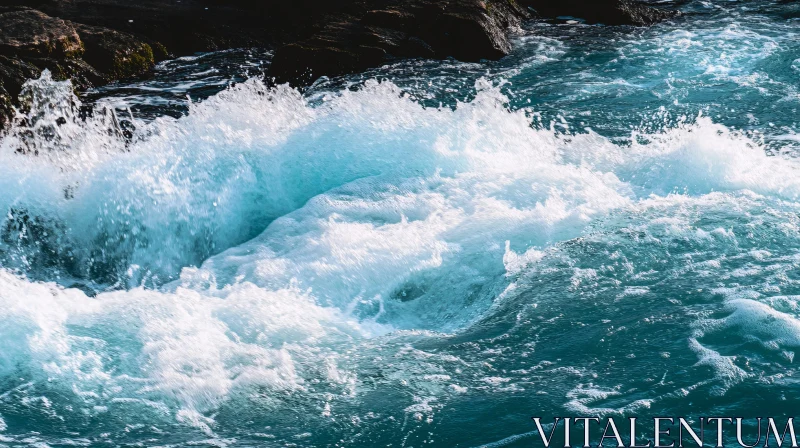 Powerful Ocean Waves and Rocky Shore AI Image