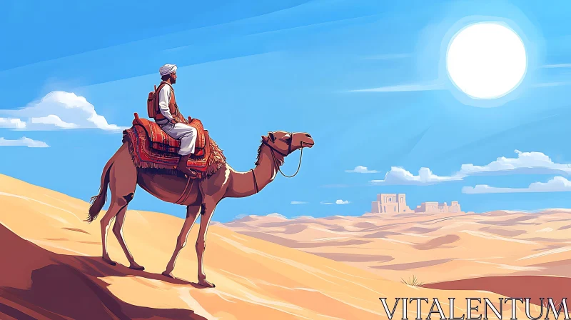 Desert Journey with Camel and Rider AI Image