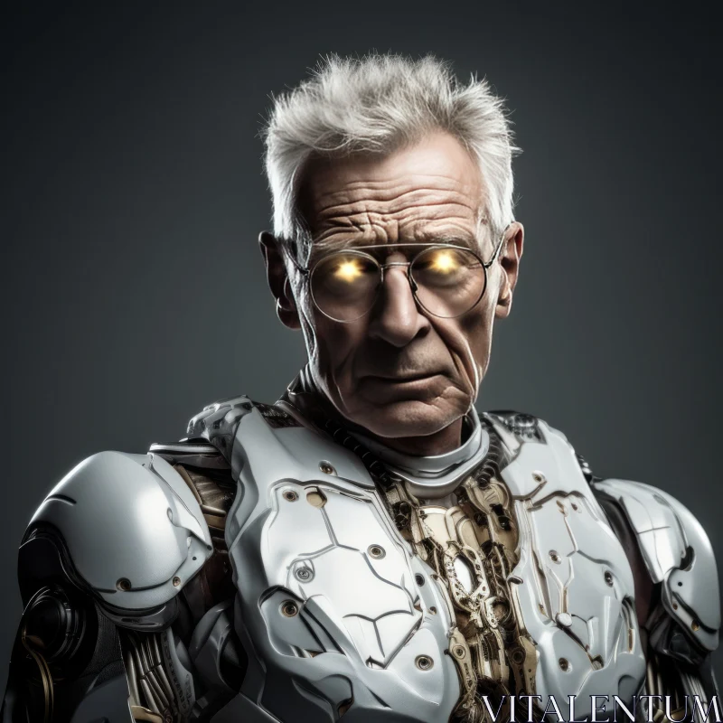 Futuristic Grandparentcore: A Man in a Metallic Suit with Golden Eyes AI Image