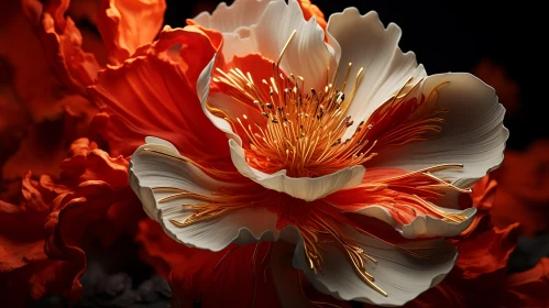 Luminous Orange Flower Art - Traditional Chinese Influence