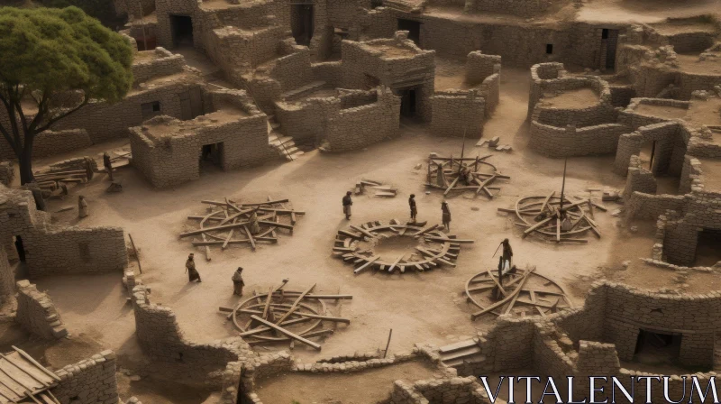 Mysterious Aerial View of Ruins and Rocks in African Art Style AI Image
