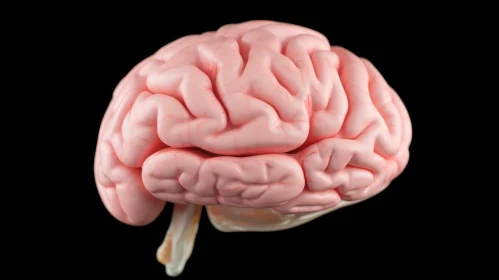 Pink Human Brain on Black Background | Photorealistic Detail