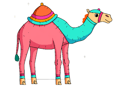 Playful Cartoon Camel Illustration on Transparent Background POD Design