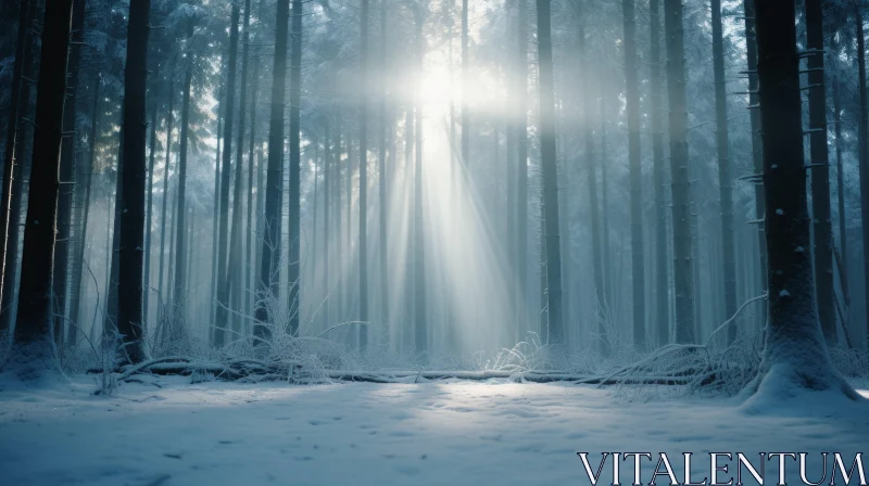 Sunlit Snow-Covered Forest: A Winter Wonderland AI Image