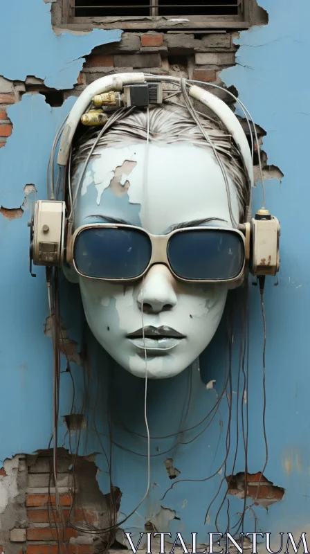 Urban Art: Ceramic Street Art Depicting Female Figure with Headphones AI Image