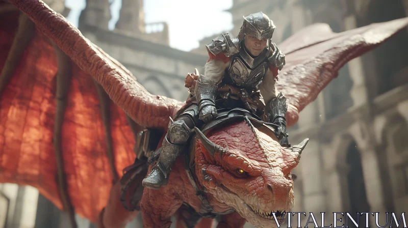 AI ART Armored Warrior Riding Red Dragon