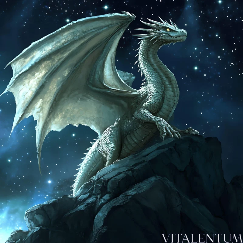 AI ART White Dragon Under Starry Skies